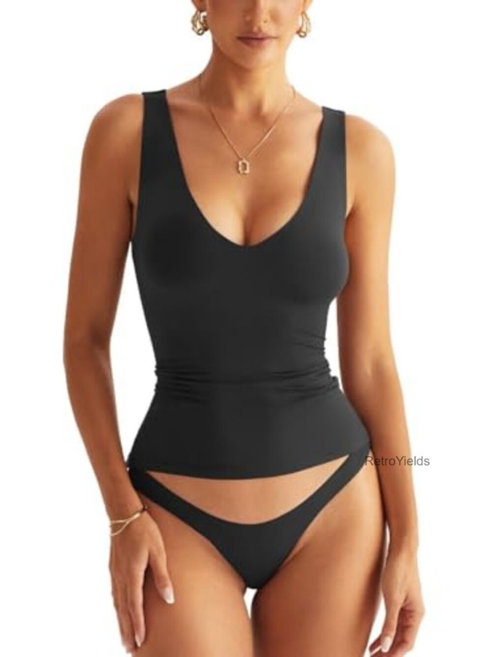 Womens V Neck Tank Top Double Lined Sleeveless Summer Basic Top